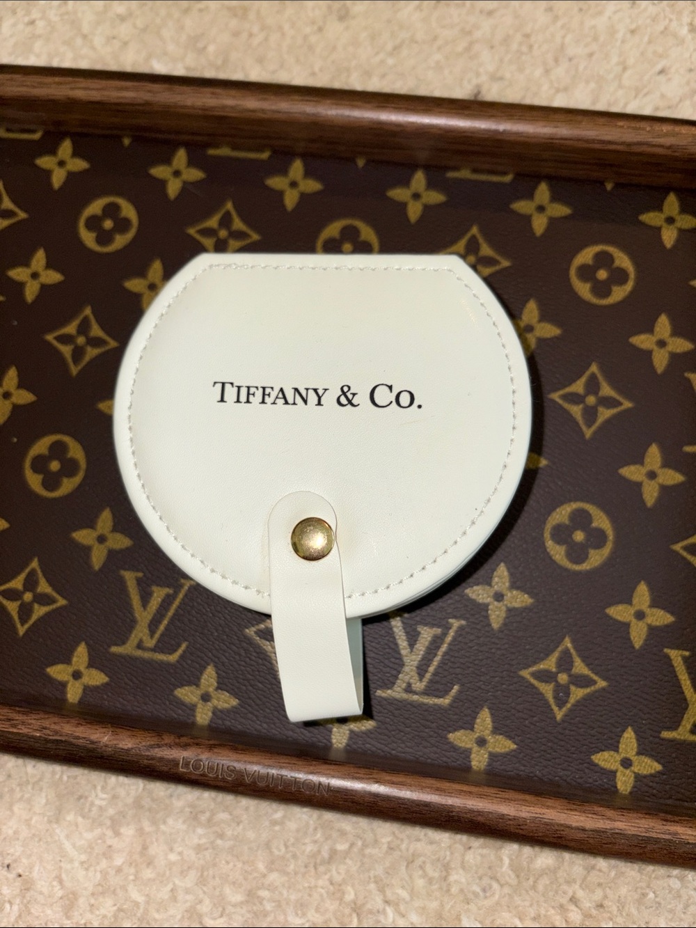 Inspired White Leather look Round Jewelry Container